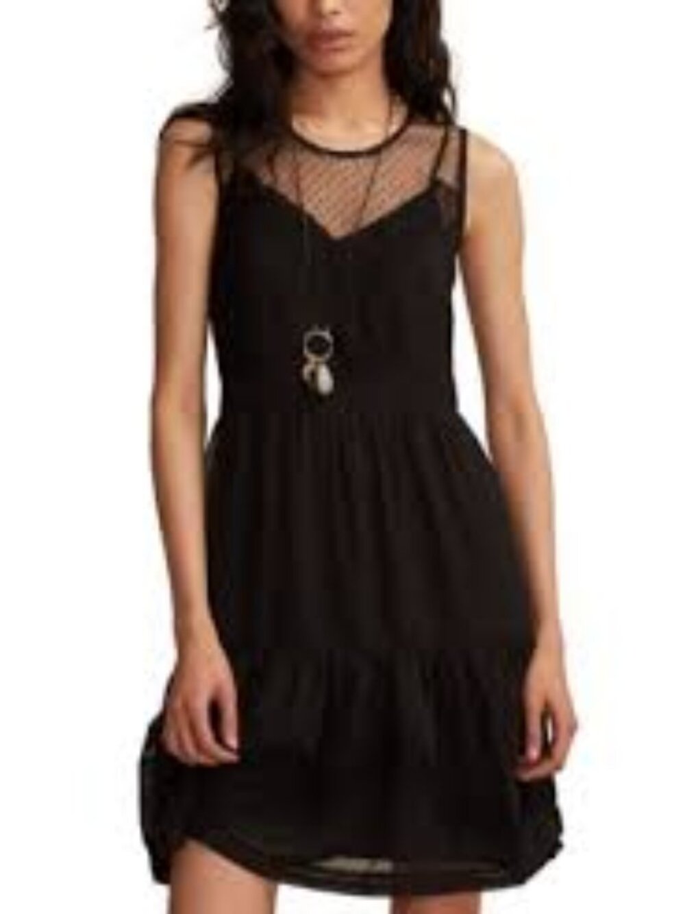 Lucky Brand Women's Mesh Tiered Crewneck Dress L